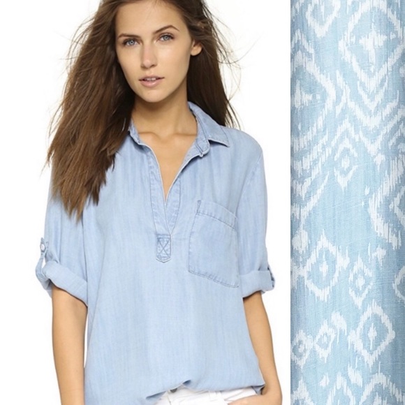 Anthropologie Tops - BOGO! Anthropologie Bella Dahl Ikat Print Popover Chambray Blouse